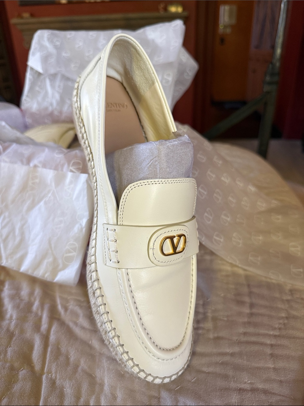 Valentino Garavani VLogo Espadrille Loafers White Leather EU 40 9.5  $820 Retail